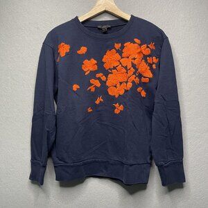 J.Crew XS Navy Sweatshirt With Orange Floral Embroidery